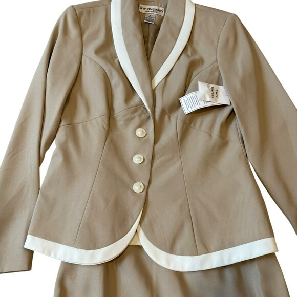 Kew Magram Collection Womens Beige & Cream Button-Up Blazer & Skirt Set Size 8 - Picture 2 of 10